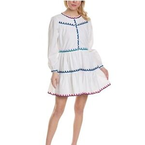 Roller Rabbit Valleta Embroidered Lela White Cotton‎ Dress Long Sleeve Small